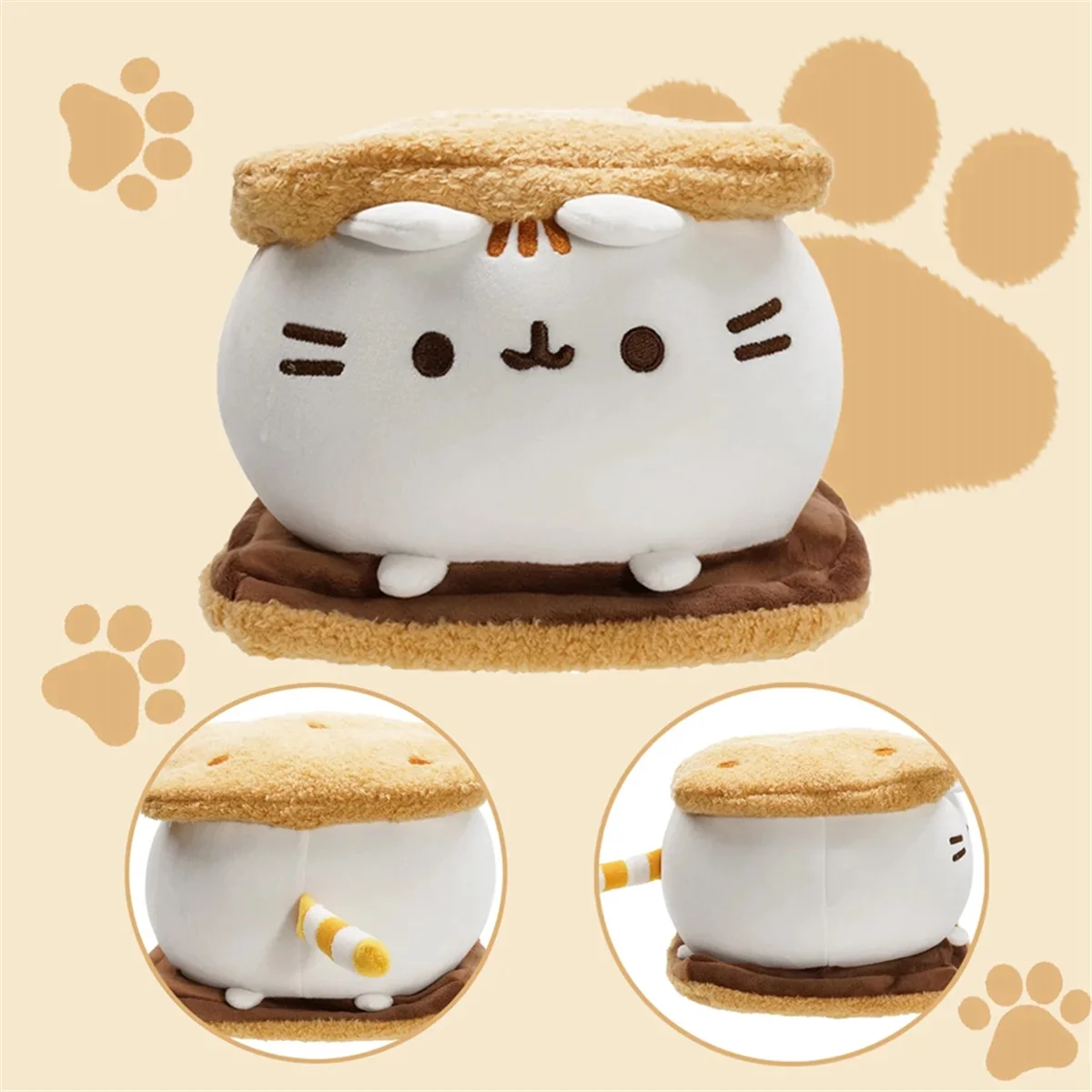 Jouet en peluche de chat de biscuit au chocolat mignon, oreiller doux d'animal, jouet de sommeil, décoration à la maison, cadeau d'anniversaire d'enfants