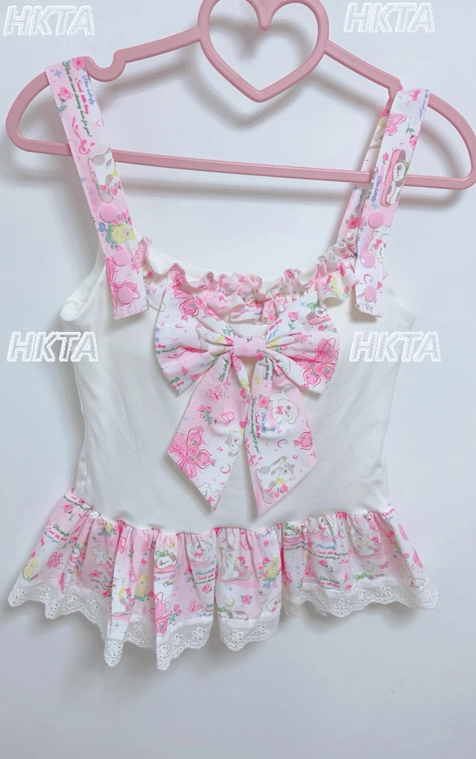 Japanischen Stil 2025, Sommer Neue Original Cartoon-Muster Spitze Bogen Elastische Schlinge Weste Frauen Süße und Nette Schlanke Lolita Tops Mädchen