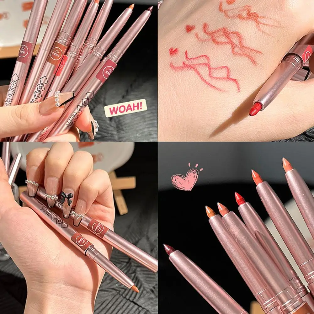 Lápis de delineador labial vermelho com rotação automática, baixa saturação, maquiagem de longa duração, à prova d'água, hidratante, maquiagem coreana