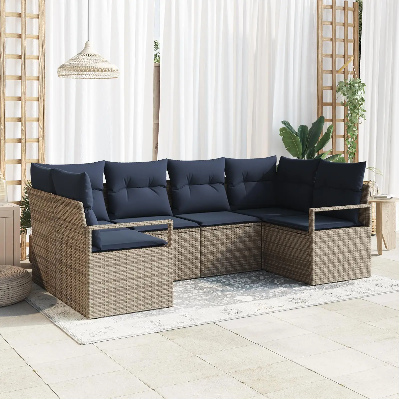 

6 Piece Outdoor Sofa Set with Cushions Gray Rattan Furniture Garden Seating