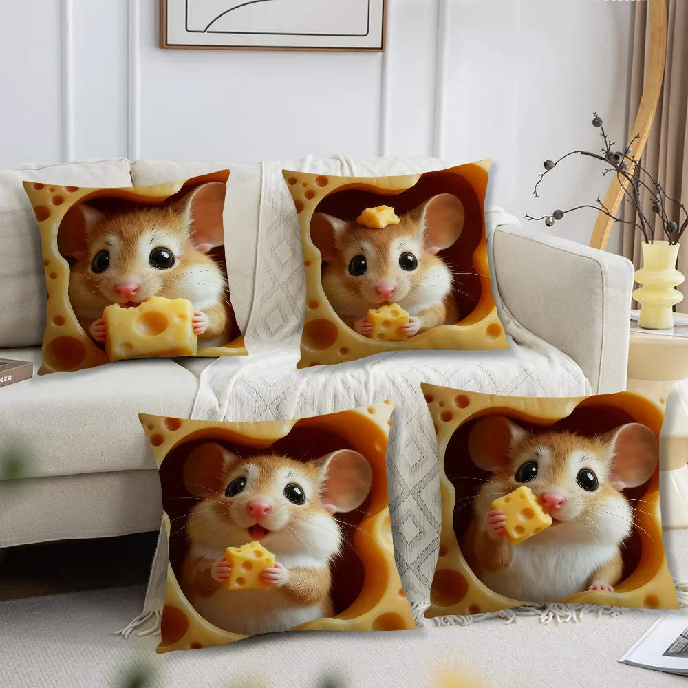 Kawaii Cute Mouse-in-Cheese cushion cover For Pillow Printing Sofa Decoration Home Car Room Coffee Shop Office Nordic Simplicity