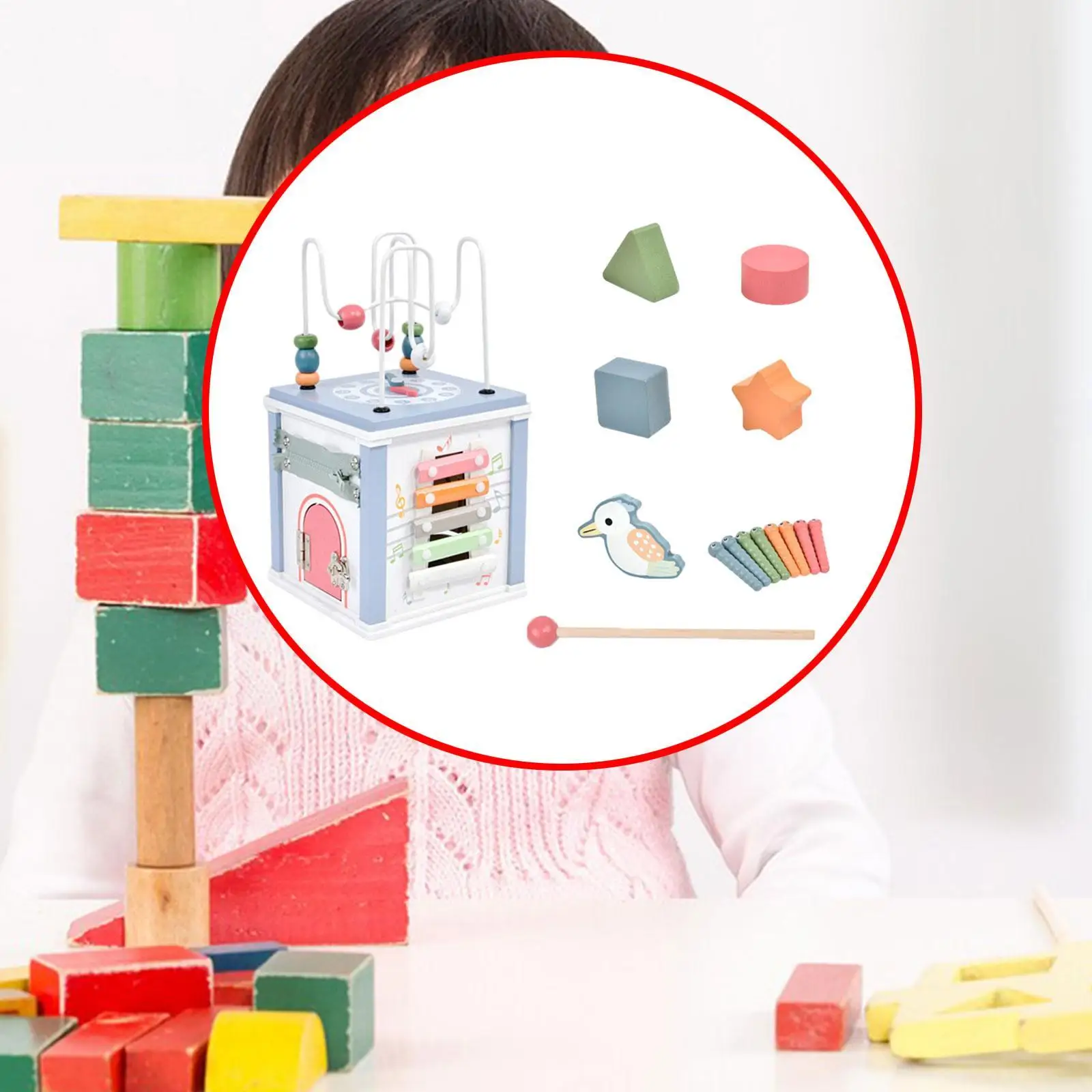 

Wooden Activity Cube Development Sensory Toy Shape Sorter for 3 4 5 Year Old