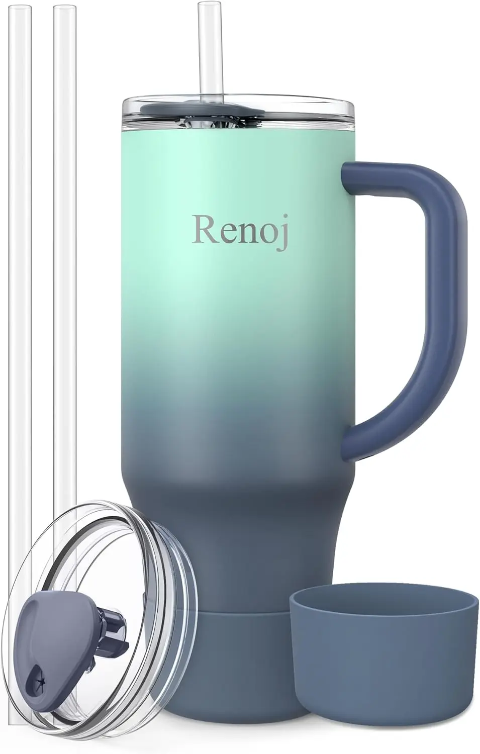 

Insulated Mug Spill Resistant for Iced Coffee & Hot Drinks, Fits Car Cup Holder, Gift with Straws & Boot - Blue Gradient 32 oz