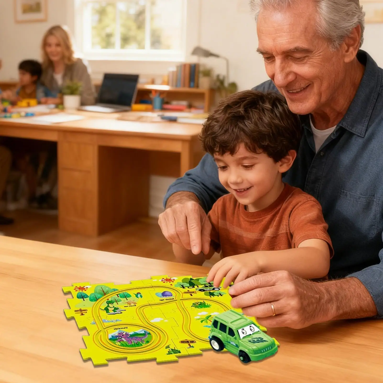 Puzzle Race Car Track Set Battery-Operated Toy Vehicle Puzzle Racer Kids Car Track Set for Kids Christmas Boys Children Learning
