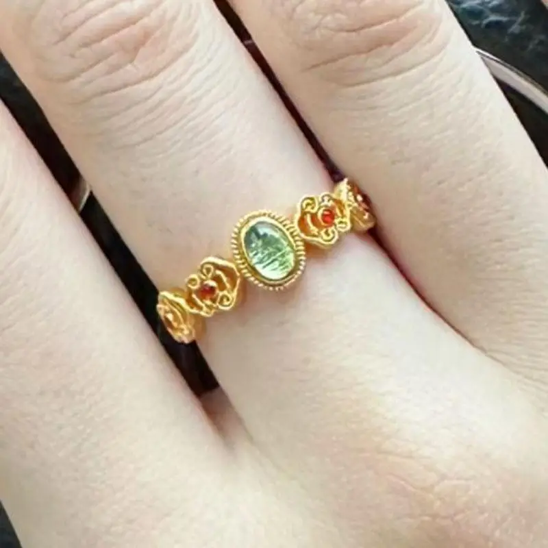 New in Retro Court style peridot ring light luxury exquisite rings for women party wedding romantic Banquet fine jewelry