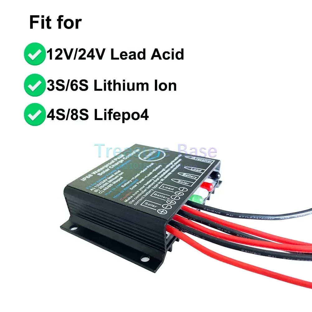 Waterproof PWM Solar Charge Regulator with Remote Controller, 12V 24V 10A 20V Adjustable for 3 Kinds Battery