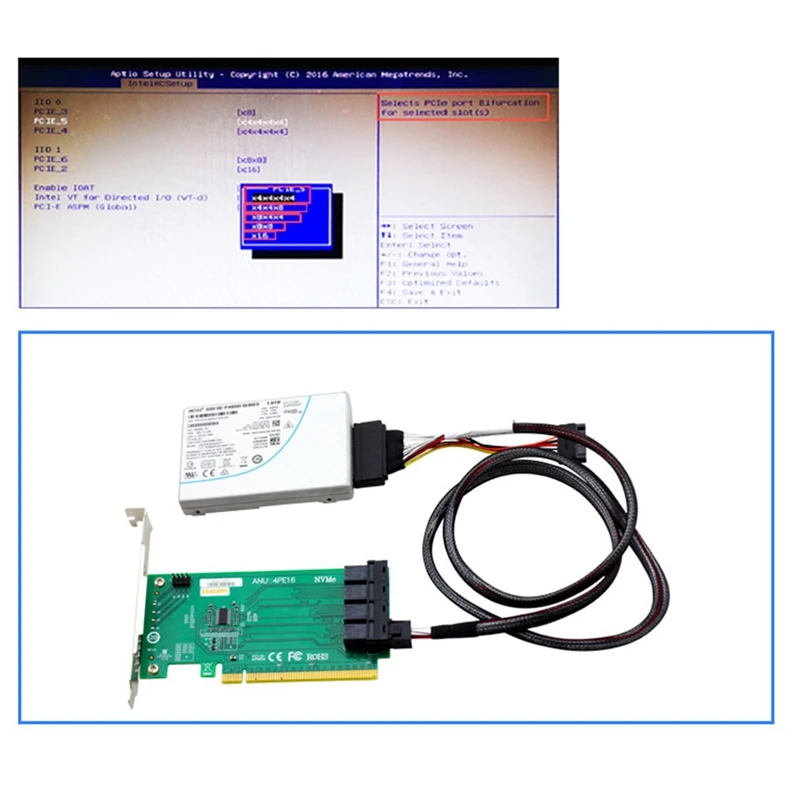 ANU04PE16 Nvme Controller SFF8643 4 Port Pcie3.0 X16 SSD Exp Riser (Not With Cables, Not Support LSI 8643X2 To 8639X2 )