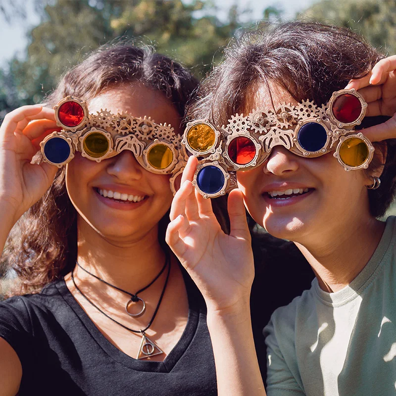 

Wooden steampunk tricolor glasses model hand-assembled toy adult DIY stress-relieving gift decoration
