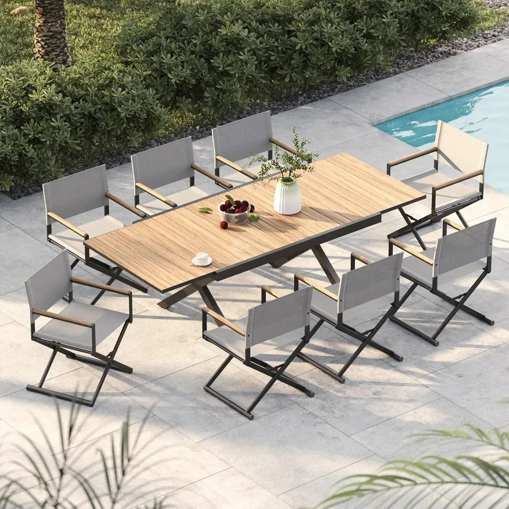 

8 Extra-Wide Foldable Chairs & 1 Extendable Table, UV-Resistant Mesh Patio Furniture Set, 9-Piece Dining Set,Black,