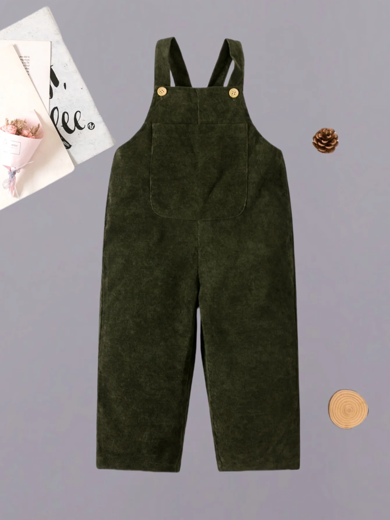 Fall children's wear boys cute fashion jumpsuit button pocket casual loose simple comfortable army green suspenders