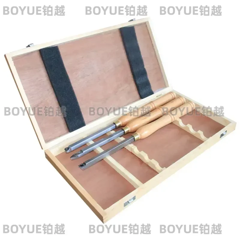 Mini Carbide Tipped Wood Lathe Turning Tools Set with Wooden Handle Diamond Round Square Inserts 3 Piece Combo Kit for