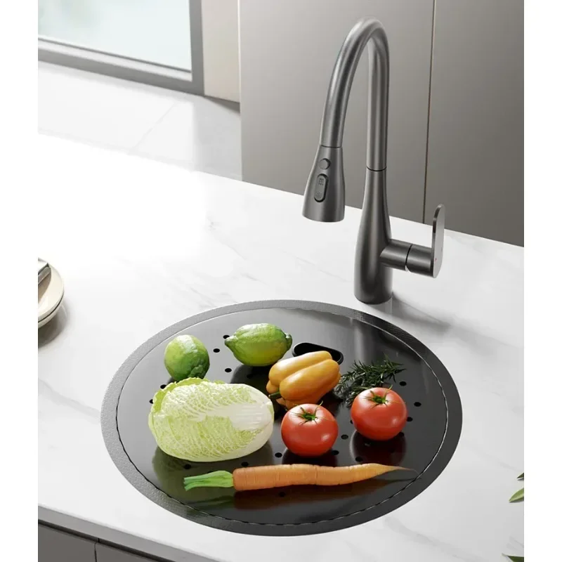 Gray black nano 304 stainless steel sink single sink vegetable basin dishwasher bar island balcony sink 32 * 32 with