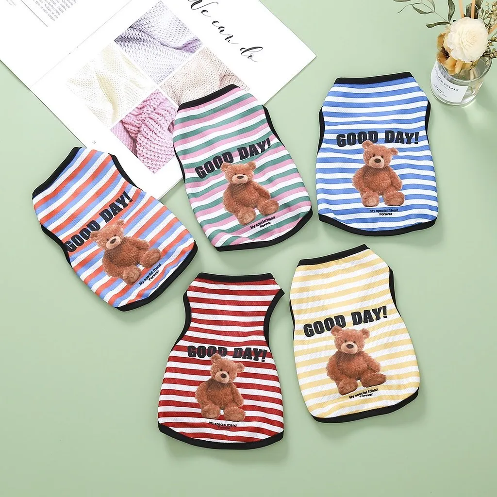 Cartoon Bear Dog Clothes Cute Cotton Pet Striped Bear T-Shirt Striped Bear Vest for Puppy Small and Medium Dog Shih Tzu XS-XXL