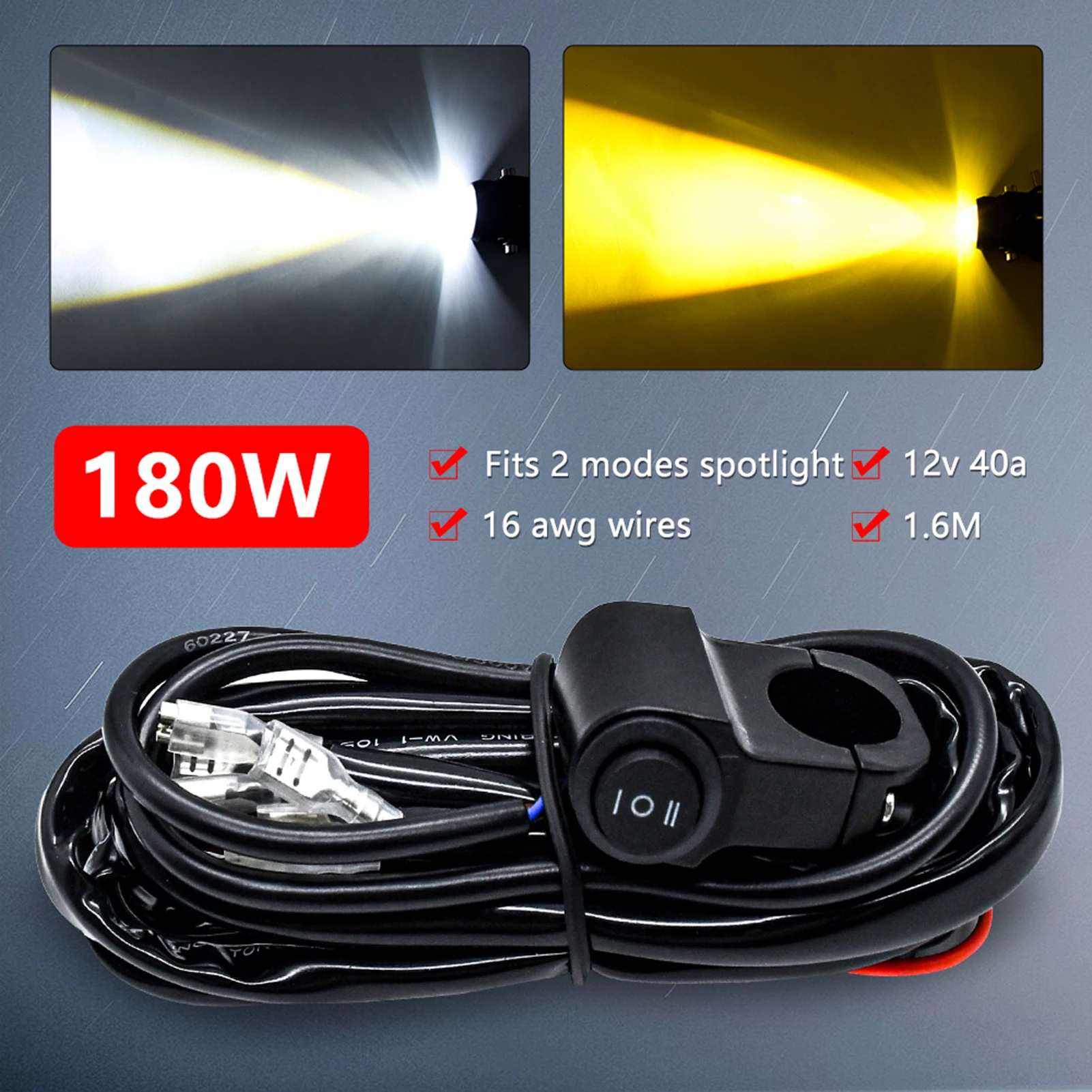 Image of LED-Lichtleisten-Kabelbaum-Set, 180 W, 3 Ableitungen, 16 AWG, LED-Motorrad-Kabelbaum mit 12 V, 40 A Relais und Steuerschalter für Sw