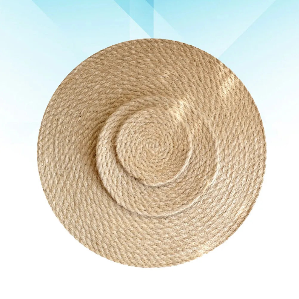1Set Heat Resistant Mat Set Linen Straw Round Tablemats 11Cm 18Cm 30Cm Non-Slip Insulation Mats for Home Kitchen
