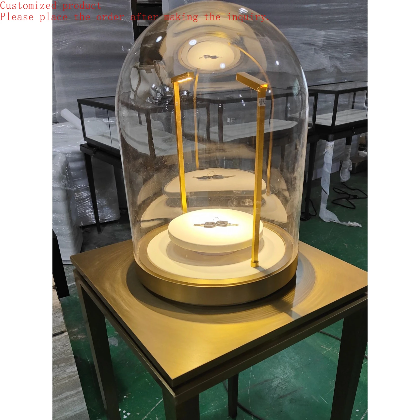 

Luxury Jewellery Glass Display Cabinet showcase Mall Special Gold Senior Display Cabinet Table Stand