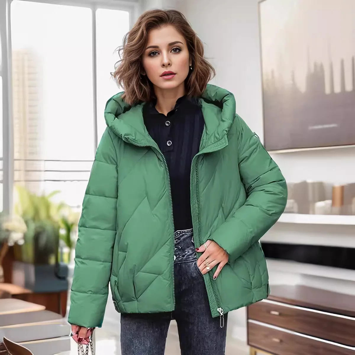 

Winter Parkas Women Casual Solid Loose Thick Warm Jackets Coats Stand Collar Female Down Outerwears Chaquetas Parkas Mujer