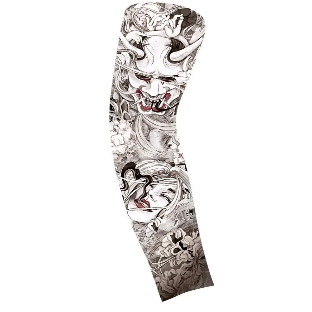 Flower Arm Pattern Flower Arm Tattoo Sleeve Breathable Thin Sun Protection Cover Sunscreen Seamless Ice Silk Arm Sleeve Summer