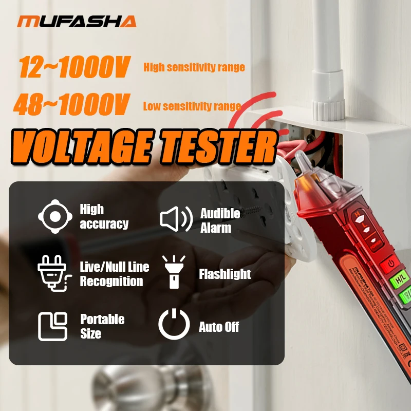 MUFASHA Non-Contact Voltage Detector Electrical Pen AC Voltage Tester Smart Breakpoint Finder 12-1000V