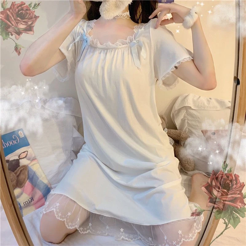 summertime hottie New style Pure libido Large size loose nightdress Temperament mm sweet Royal court Sex appeal female Pajamas