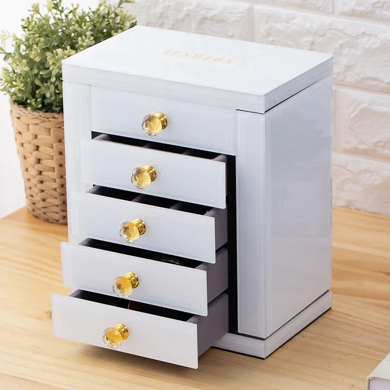 صندوق مجوهرات، سعة كبيرة، متعدد الطبقات، قلادة زجاجية راقية بسيطة على الطراز الأوروبي، خاتم، حلق، أقراط