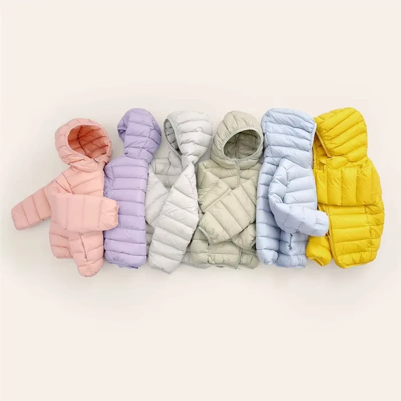 New children down jacket private baby hooded thin section down wear children's wear cotton cotton-padded jacket pure color coat
