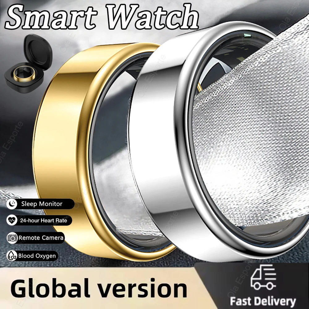 Nowy inteligentny pierścień dla kobiet i mężczyzn z etui ładującym, monitorowanie tętna i natlenienia krwi, wodoodporność 5ATM, sportowy smart ring dla Androida i iOS.