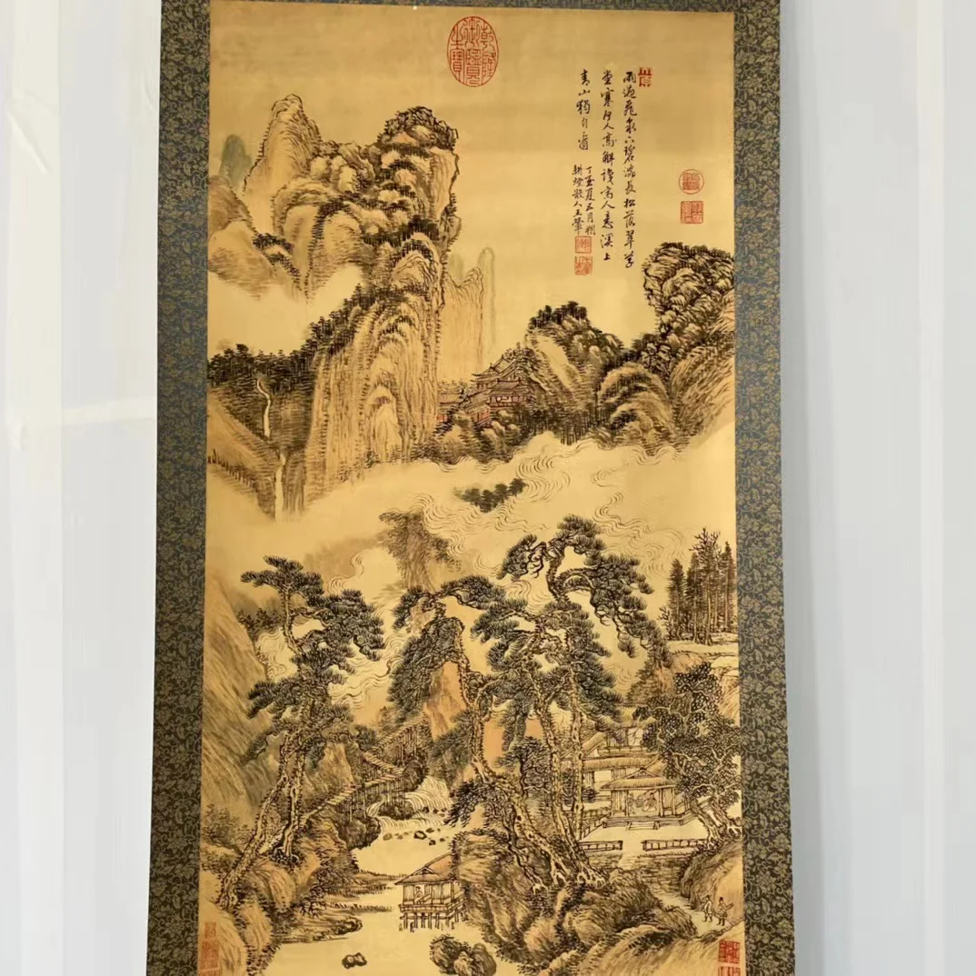 

Старый китайский длинный свиток с ручной росписью, иллюстрация двойного оленя