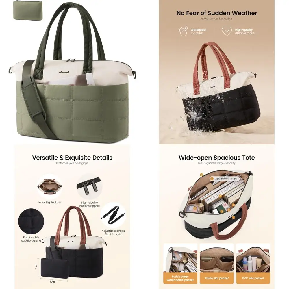 

Women's 36L Quilted Duffle Bag for Travel, Gym, and Overnight Trips with Wet Pocket, Water-Resistant Weekender Tote Bag for Week