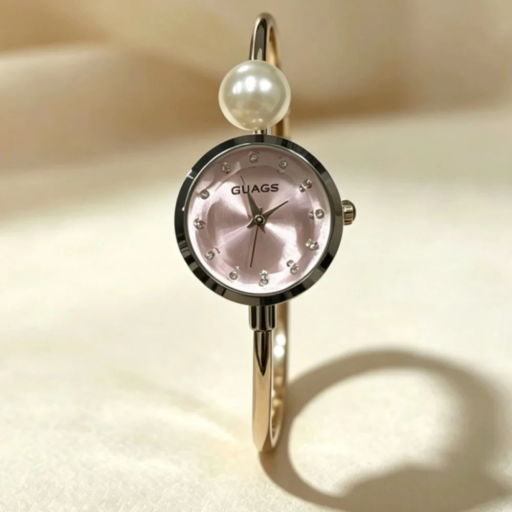 Fashion Rotundity-shaped Dial Pearl Watch Open Design Adjustable Bracelet Watch Elegant Gift Ladies Watch for Women