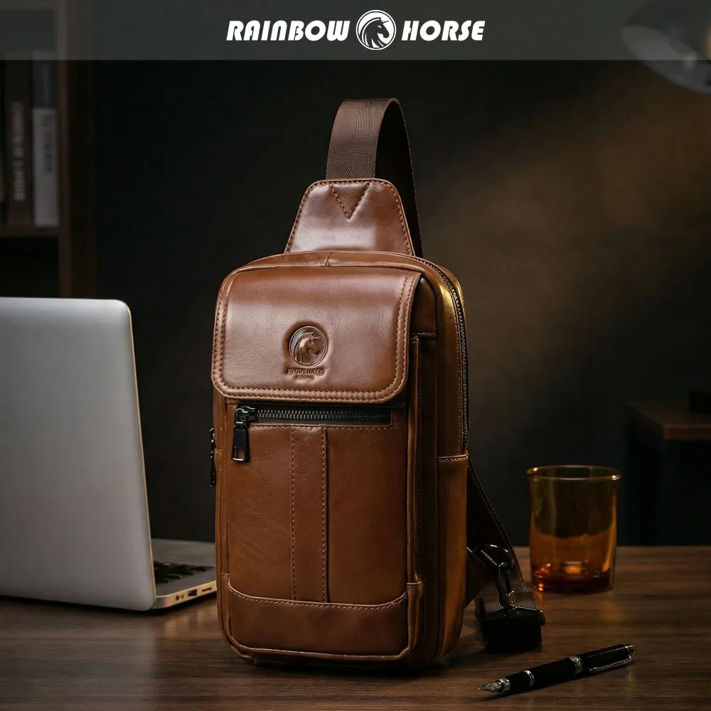 

2026 new men's chest bag, leather bag, men's bag, shoulder bag, crossbody bag, leather bag, new fashionable retro casual bag