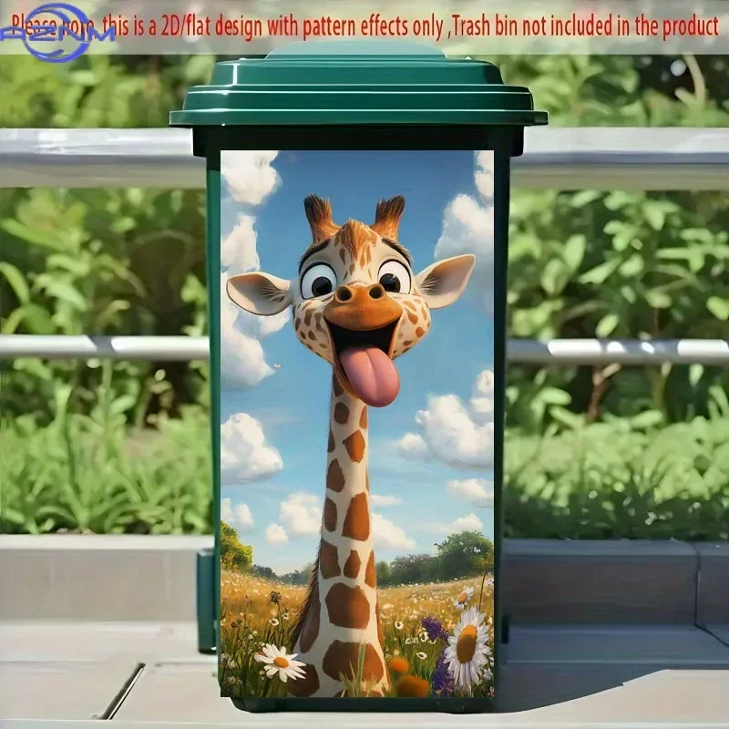 2D 1PC Flat Printing 1pc Trash Can Sticker ×cm Playful Giraffe Theme Design Self-Adhesive Wallpaper for Kitchen Bin, Wall Deco