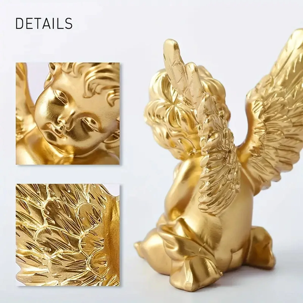 

Set of 2 Cherubs Angels Resin Gold Angel Statue Figurine, Indoor Outdoor Home Garden Decoration, Adorable White Angel Sculpture