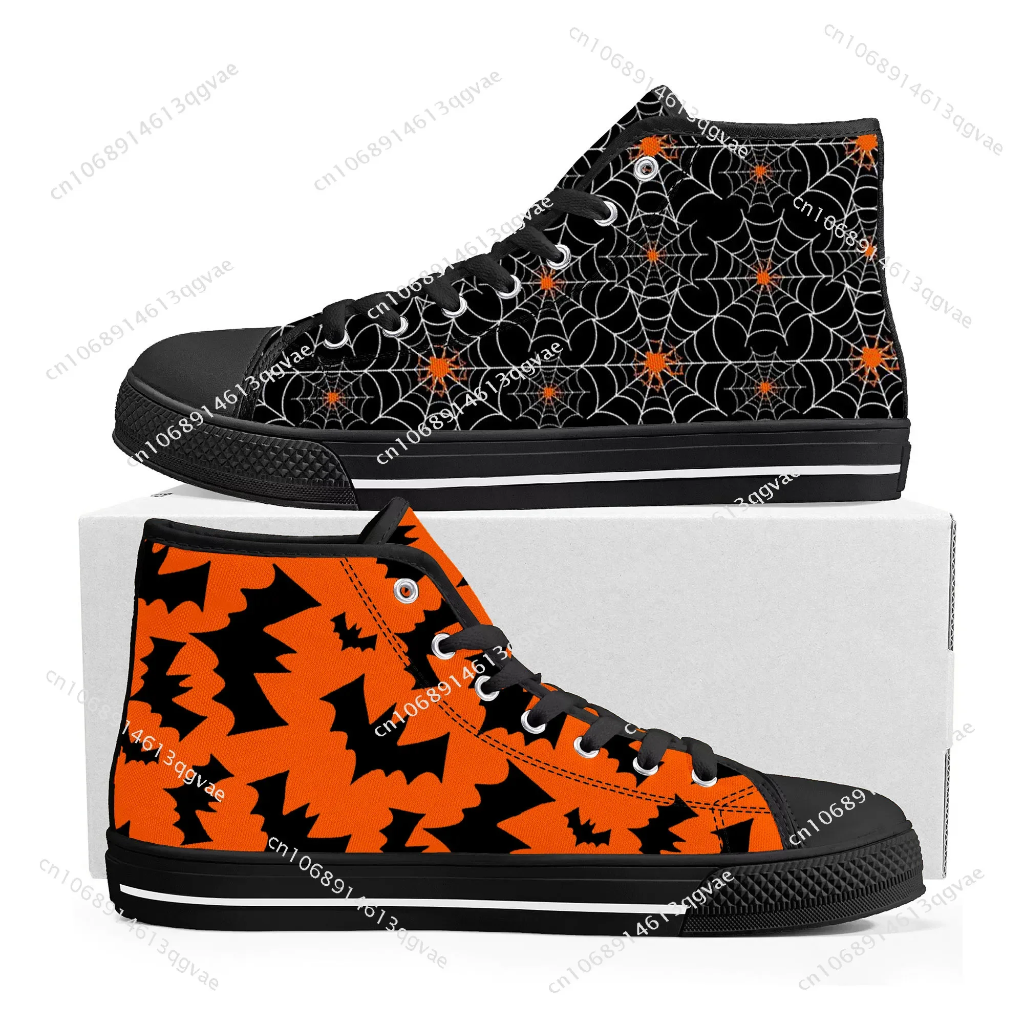 Halloweenowy dyniowy wysoki Top wysokiej jakości buty sportowe damski nastolatek płócienne tennisówki na zamówienie buty na co dzień buty dla par czarny