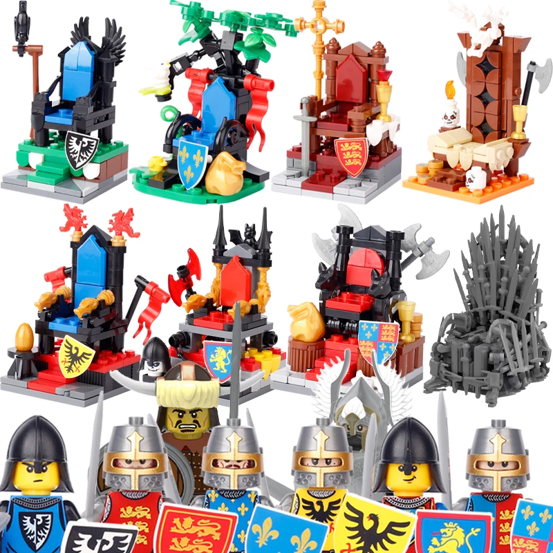 Medival Knight Building Blocks para Crianças, Cavaleiros, Leão, Coração, Rei, Soldados, Armas, Figuras de Escudo, Acessórios, Tijolos, Brinquedos Modelo, Presente