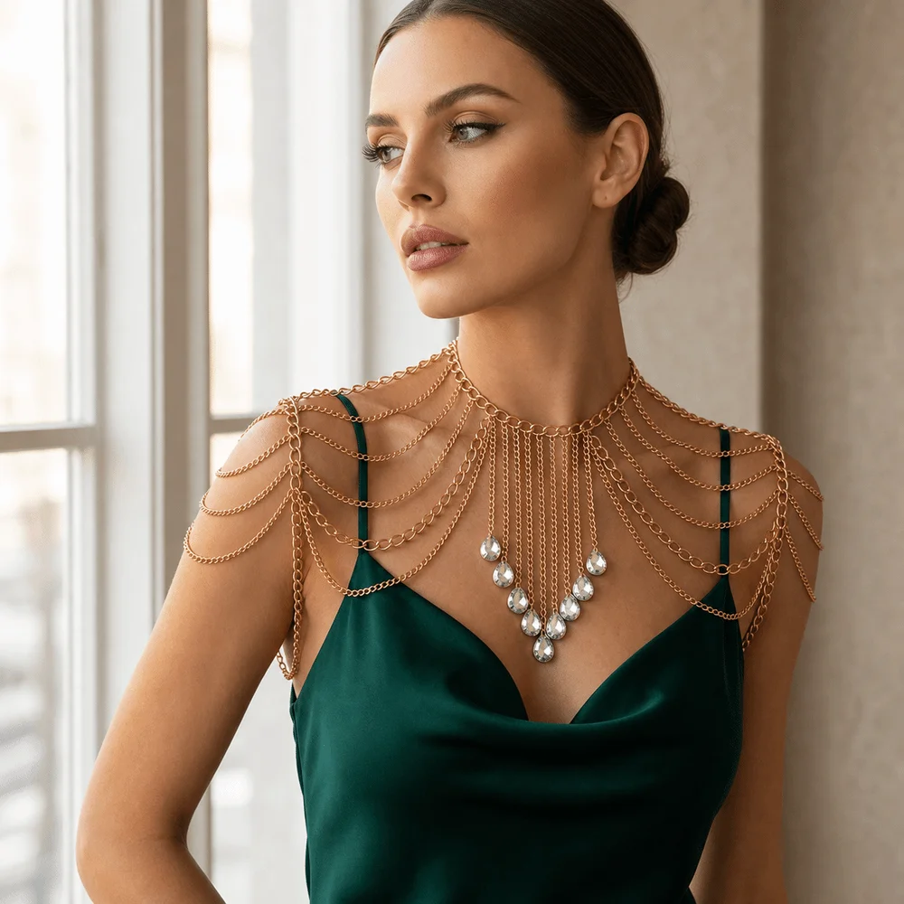 Elegant Tassel Sexy Body Chain Exaggerated Long Shoulder Chain Decorative Draped Structure Multi-layer Festival Costume