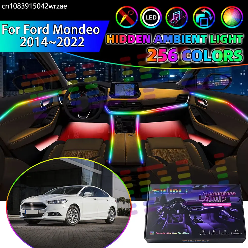 For Ford Mondeo 2014~2022 4th 4rd 2015 2016 RGB Car Interior Ambient Lights Strips Breathing Lighting Kit App Control LED strips