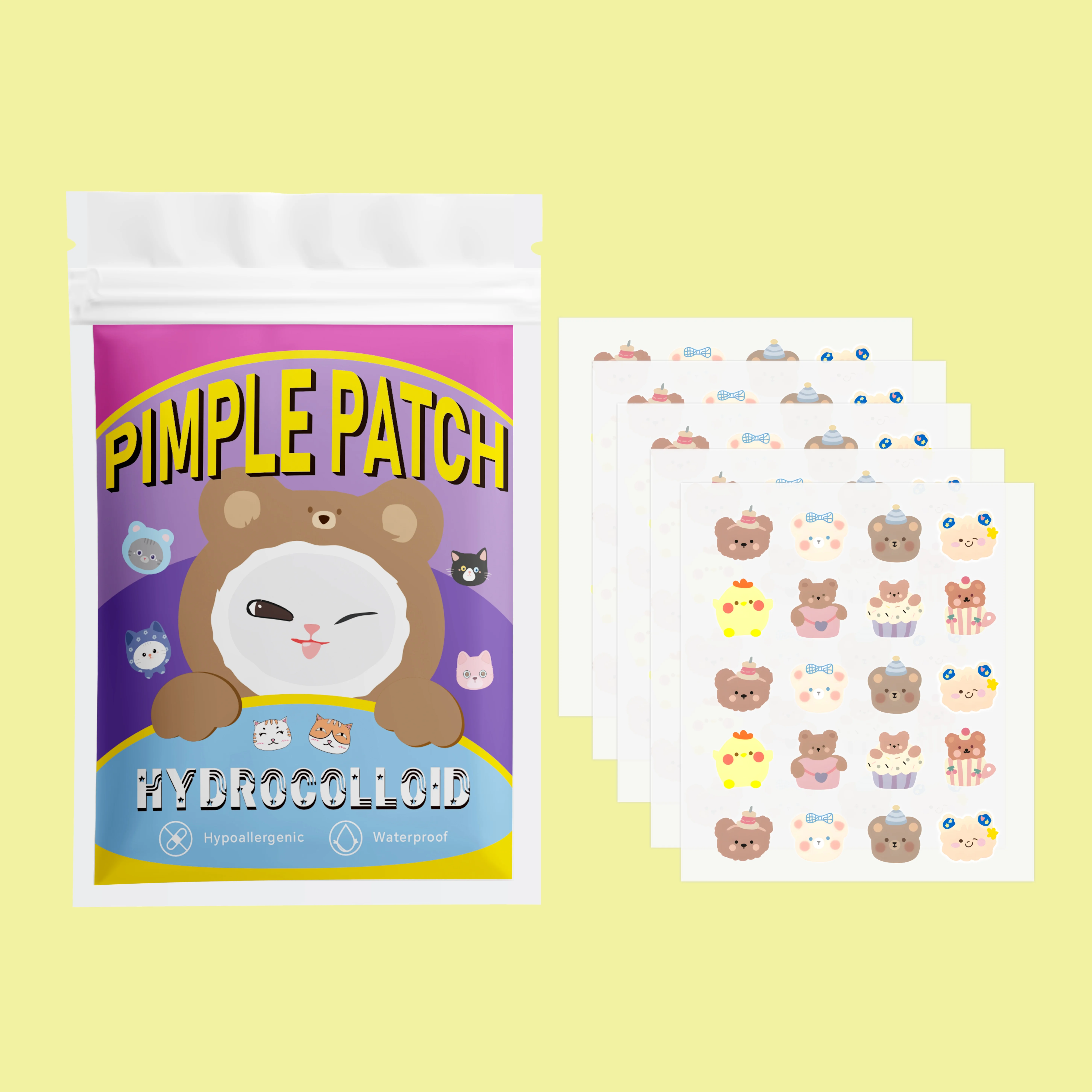 100PCS Cartoon acne patch, cute cat-shaped facial concealer acne patch, safe, non-toxic, gentle and non-irritating