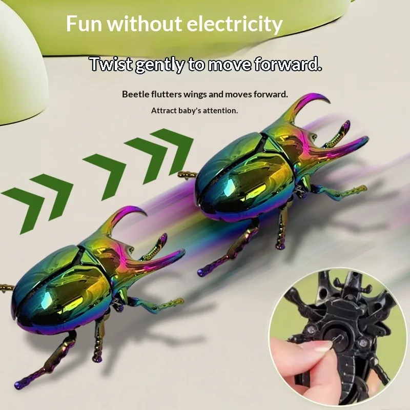 Creative Electroplated Realistic Beetle Model Wind-Up Crawling Insect Toy Funny Running Bug Model for Kids Adults