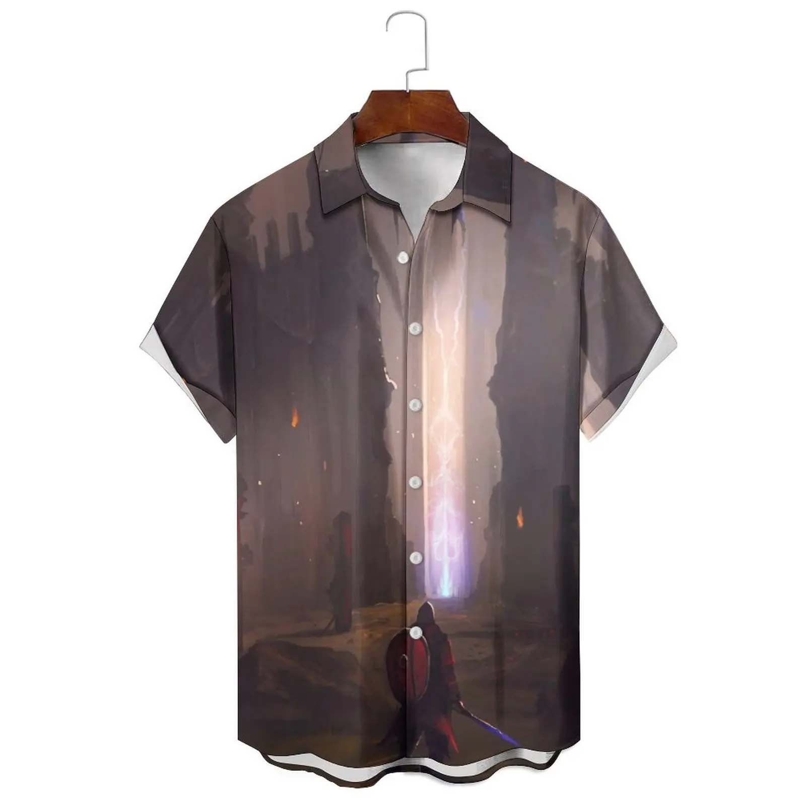 

Summer Fashion Men's/Women's Loose Casual Simulation Landscape Illustration Printed Single-Breasted Lapel Short-Sleeved Shirt