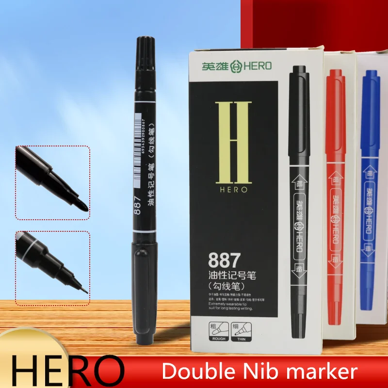

Marker Pen Dual Side Permanent Marker Pens 0.5mm Size For Writing Stationery & Painting & Promotion Gift Hero 887