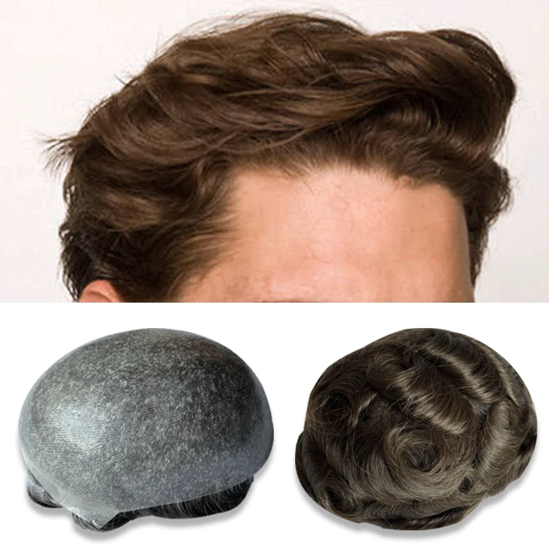 Natural Human Hair Prosthetic hight Density Hair Wig Male Capillary Pu Silicon Toupee Replacement System Hair Piece Wig for Men