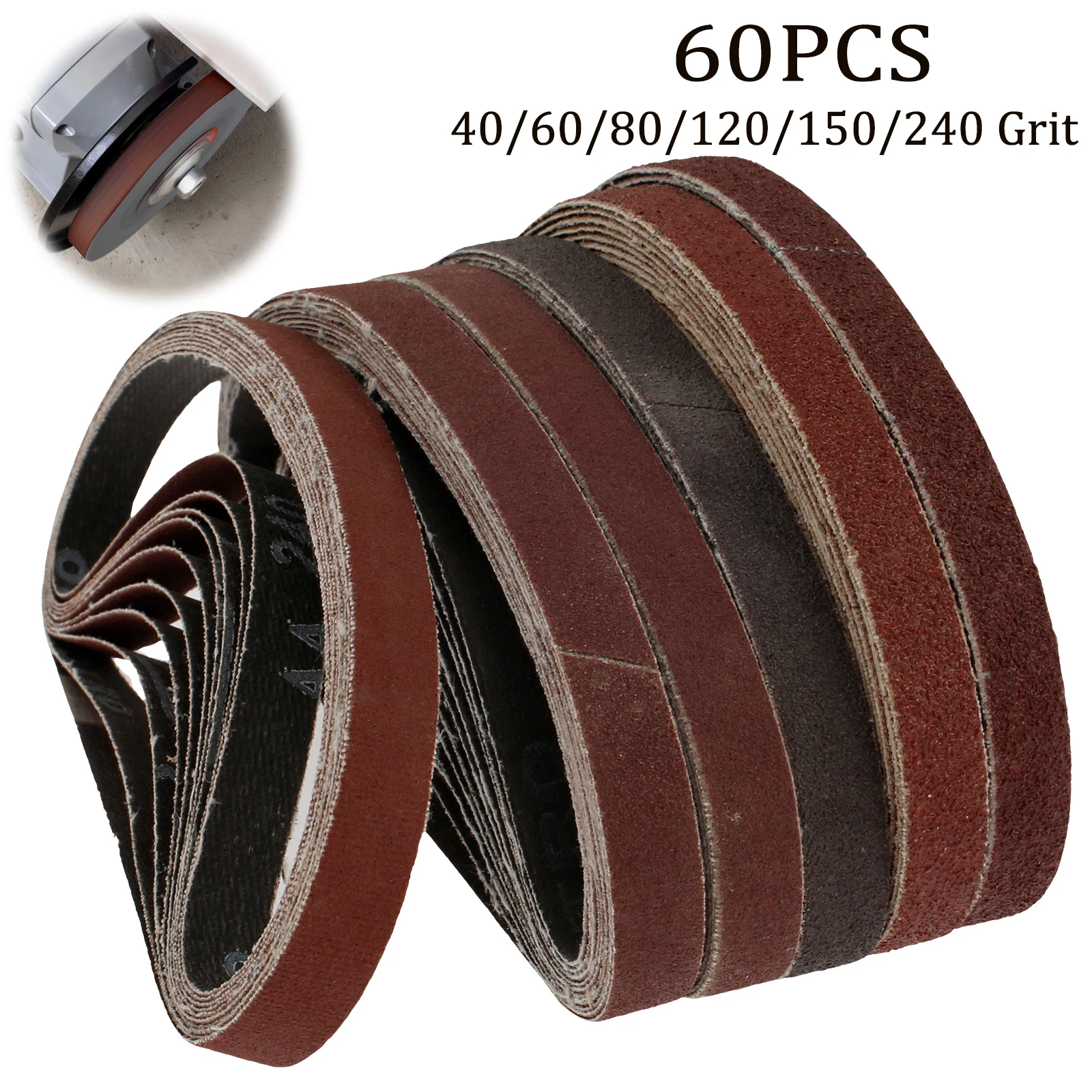 

60Pcs Sanding Belt 40/60/80/120/150/240 Grit Assorted Polishing Sanding Belt for 1/2x18-Inch Belt Sanders Angle GrindeAccessory