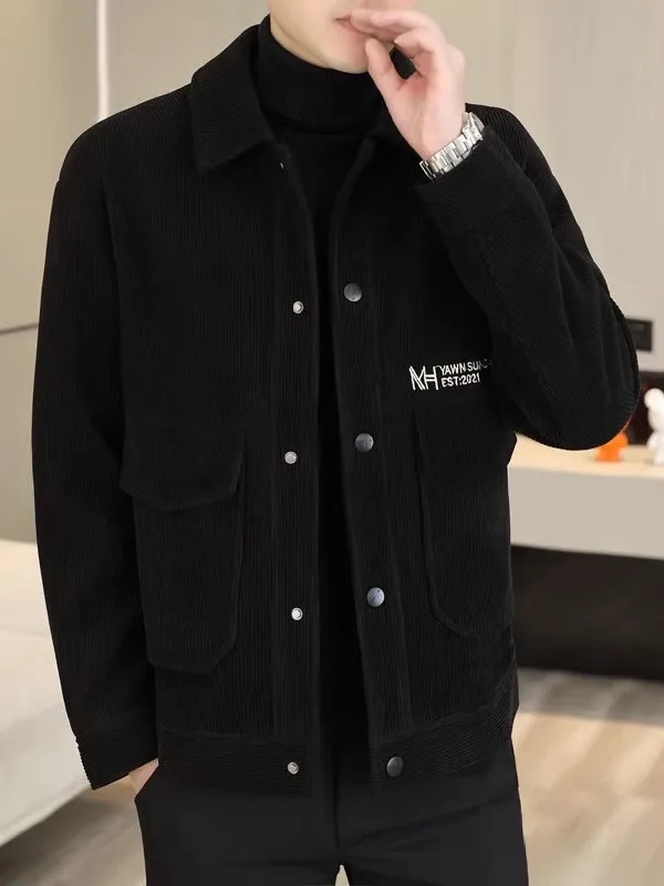 

Модный мужской осенне-зимний фланелевой топ с лацканами, повседневный однотонный легкий универсальный шерстяной топ для отдыха