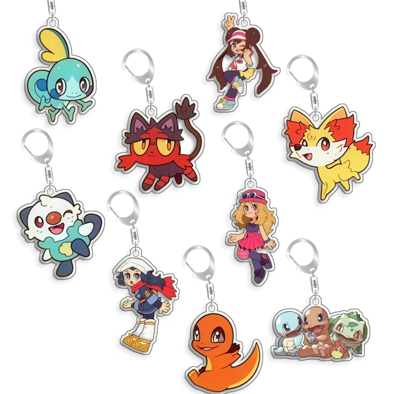 Llavero de acrílico con diseño de Pokémon Elf Qikchu Sobble Litten Rosa Fennekin Akari, hecho a mano, bonito, de dibujos animados, anime, colgante, juguete, regalo, 5 cm