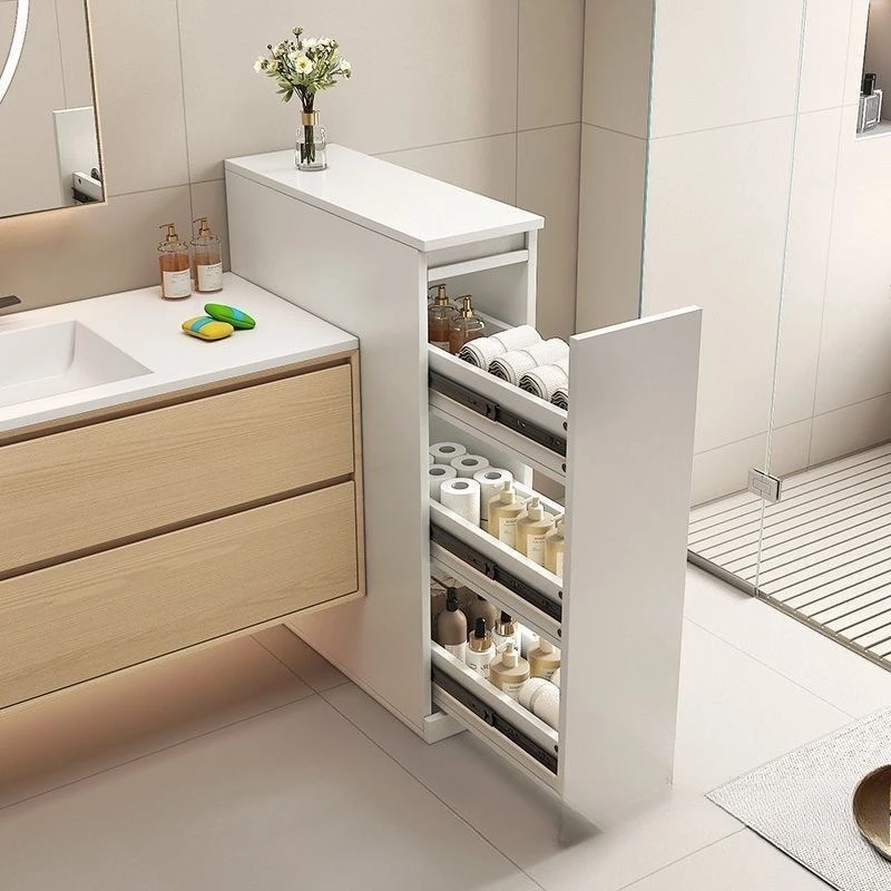 

Pull-out basket type half-wall partition cabinet, bathroom sideboard, narrow storage sandwich cabinet, bathroom dry and wet