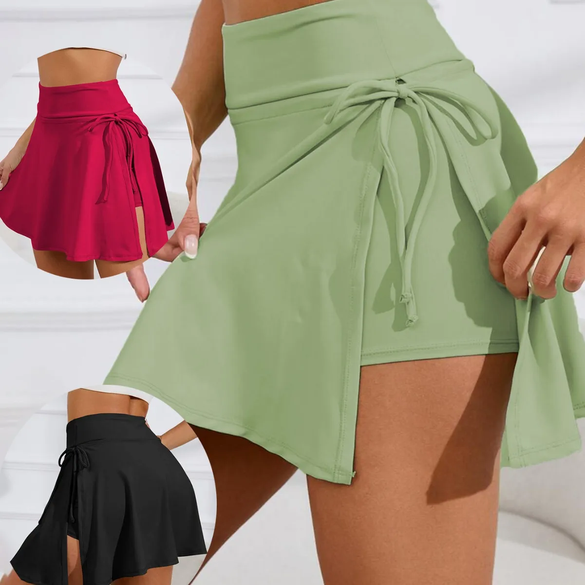 

2026 Yoga Skirt Anti-light Fake Two-piece Side-split Breathable Culottes Thin Morning Running Swimming Beach Wear