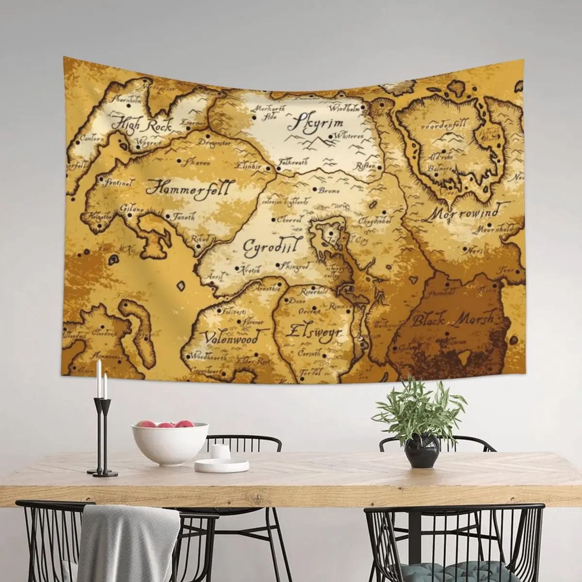 

Aged Scrolls Fantasy Map Vector Minimalist Ancient RPG DnD Tamriel Elder ESO Online Summerset Tapestry Decoration Home Tapestry