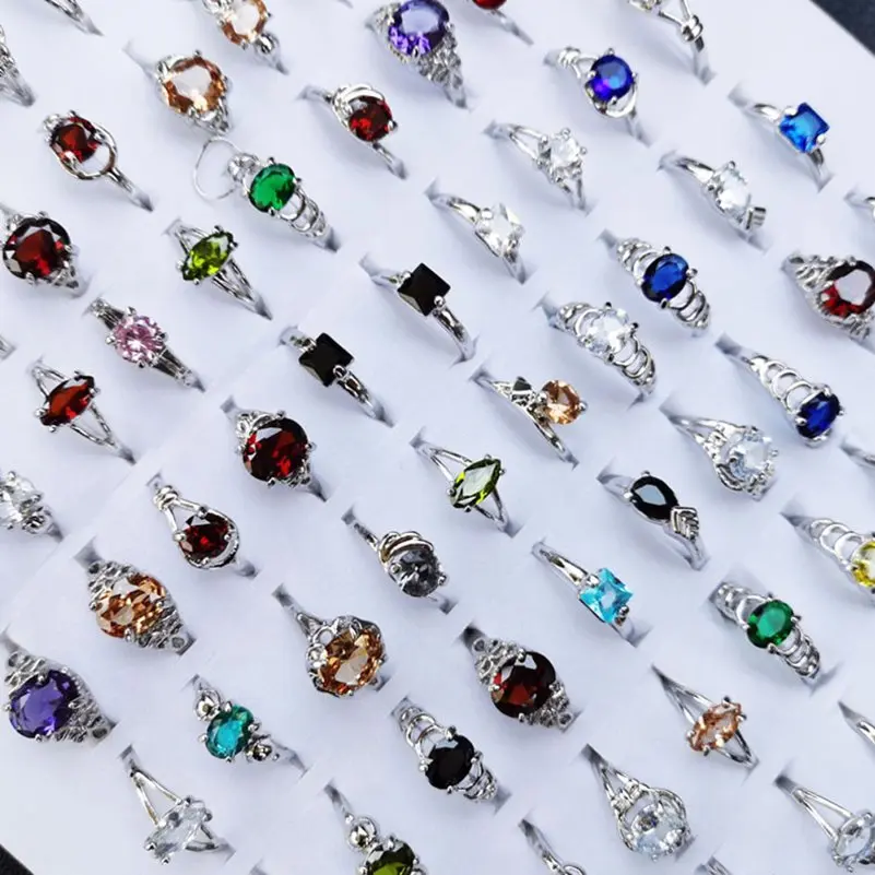 10pcs/Lot Wholesale Crystal Rings Multicolor Cubic Zirconia Engagement Rings Luxury Fashion Wedding Party Jewelry Gifts