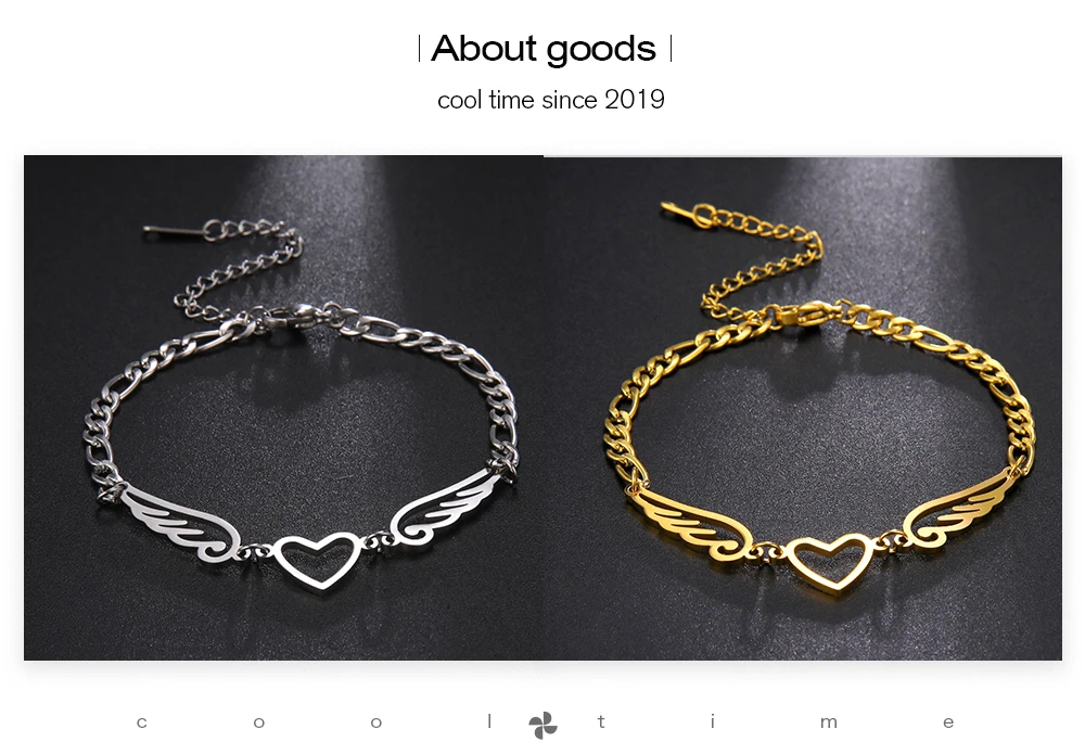 COOLTIME Herz Engelsflügel Armbänder für Frauen Edelstahl Goldene Farbe Hand Fußkette Charm Schmuck Geschenk – Detail 3